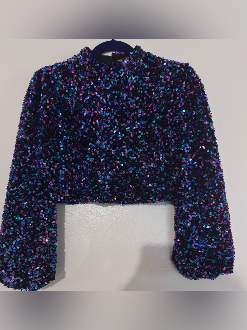 Zara Sequin Cropped Jacket in Blue & Purple Like New